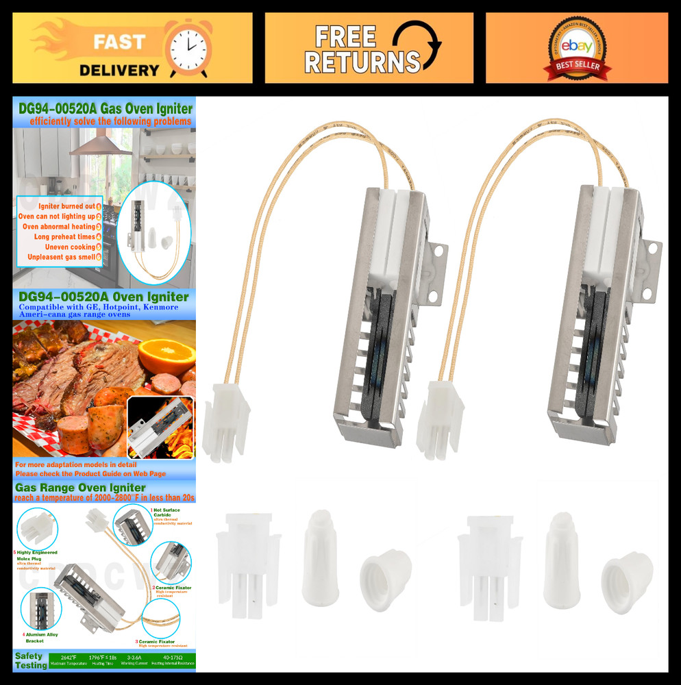 2-Pack Igniter for Samsung Gas Range Models NX58H5600SS, NX58F5500SS, NX58K9500W