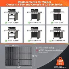 18.75″ Grill Grates for Weber Genesis – 2 Porcelain-Enameled Cast Iron Grates