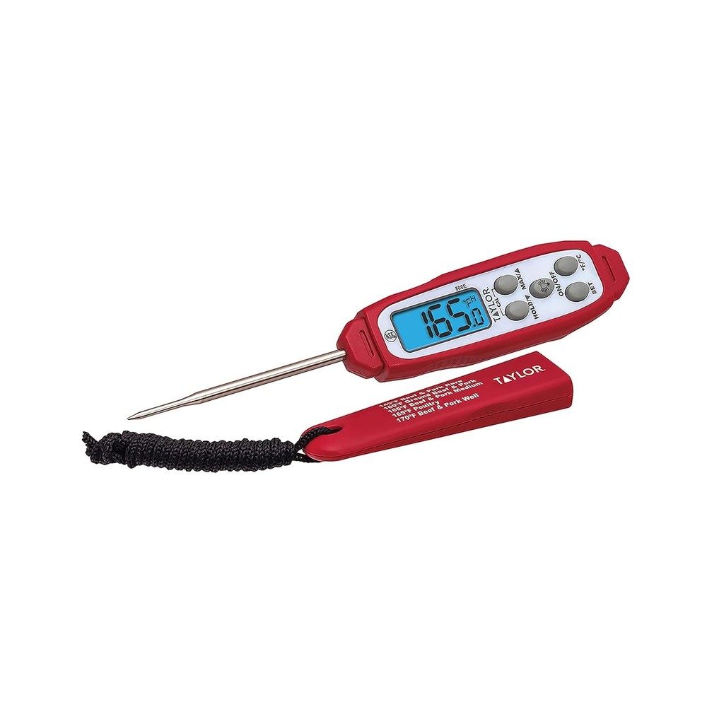 Taylor Digital Waterproof Thermometer with Bright Blue Backlight for Red