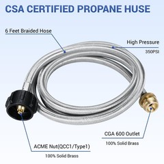 Home DIYer 6FT Propane Hose Adapter 1lb Stainless Steel Braided, Silver