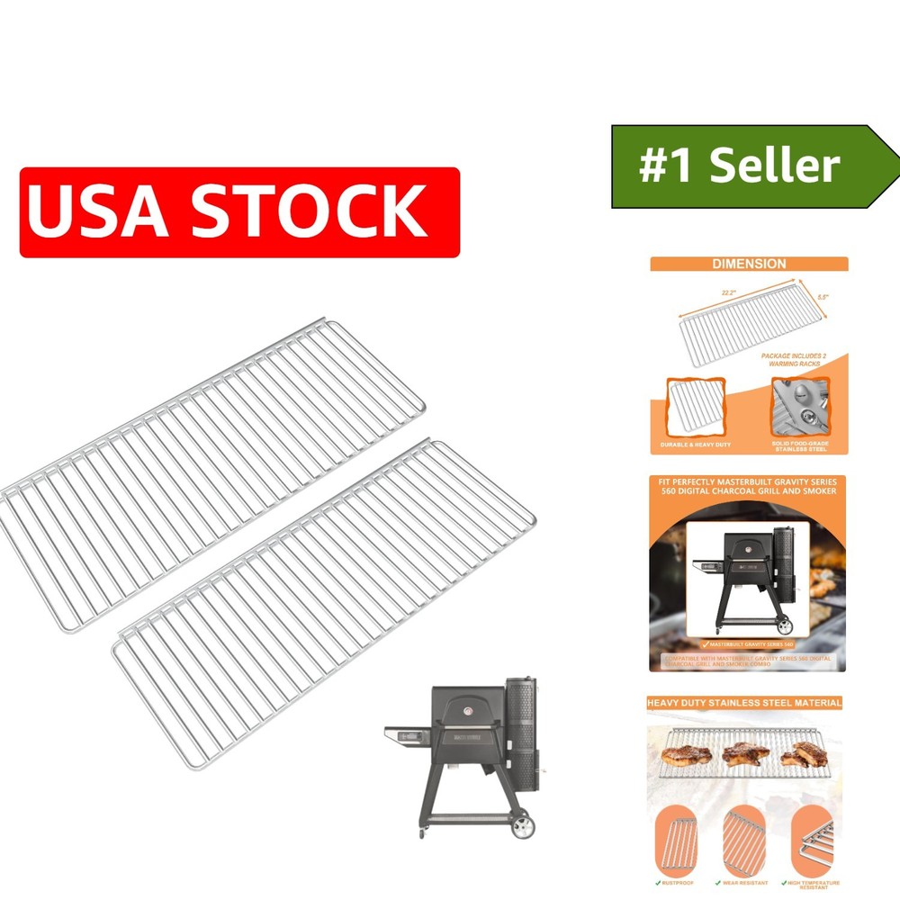 2-Pack Stainless Steel Grill Warming Rack for Masterbuilt 560 Charcoal Grill