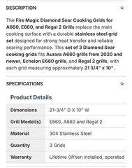 Fire Magic Cooking Grids 3-Pack 304 Stainless Steel for A660/E660/Regal 2