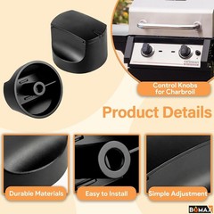 Black Control Knobs for Charbroil Grill – Set of 2 with Installation Kit