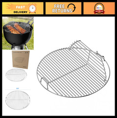 Stainless Steel Hinged Cooking Grate with Handles for 22″ Kettle Charcoal Grills