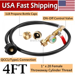 Propane Refill Adapter Hose with Gauge & Valve 4 FT Propane Tank Refill Adapter