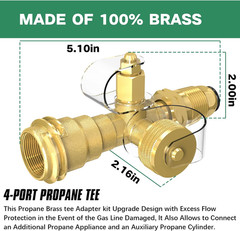 Propane Brass 4 Port Tee Kit Propane Brass Tee Adapter Kit 5FT and 12FT Stainles