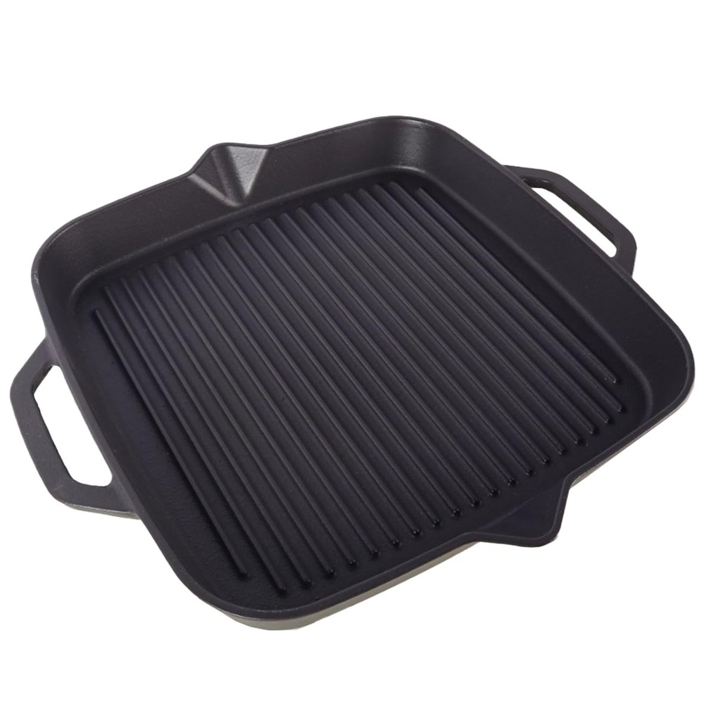11″ Cast Iron Square Grill Pan, Professional Pre-Seasoned Griddle with Handle…