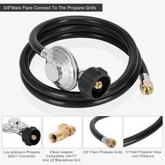 12FT Propane Gas Pit Grill Hose and Regulator for LP BBQ Gas Grill 3/8″ Female