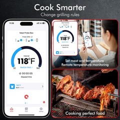 CaloriMastery Wireless Smart Bluetooth Meat Thermometer Digital for BBQ, Red