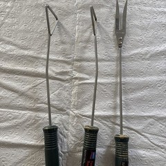 Vintage Ekco Grill Set Tongs 58015 & 58014 Wood Handle Rare! With Stickers