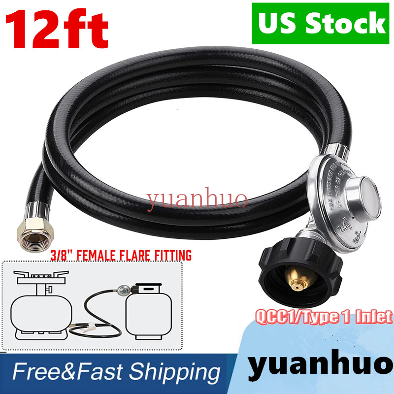 12 Feet Low Pressure Propane Hose with Regulator, for Gas Grill, Fire Pit, Stove