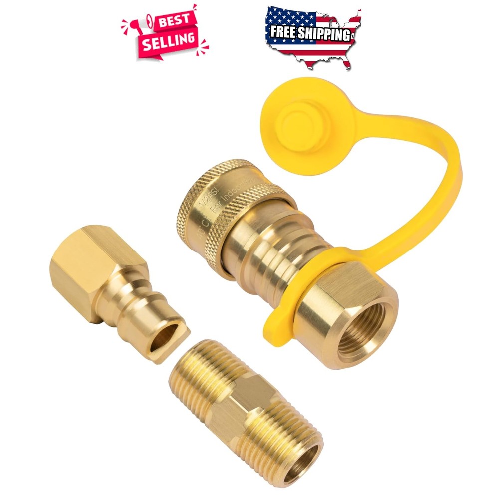 3/8 Inch Natural Gas Quick Connect Fittings Set Solid Brass NPT Propane Hose Kit