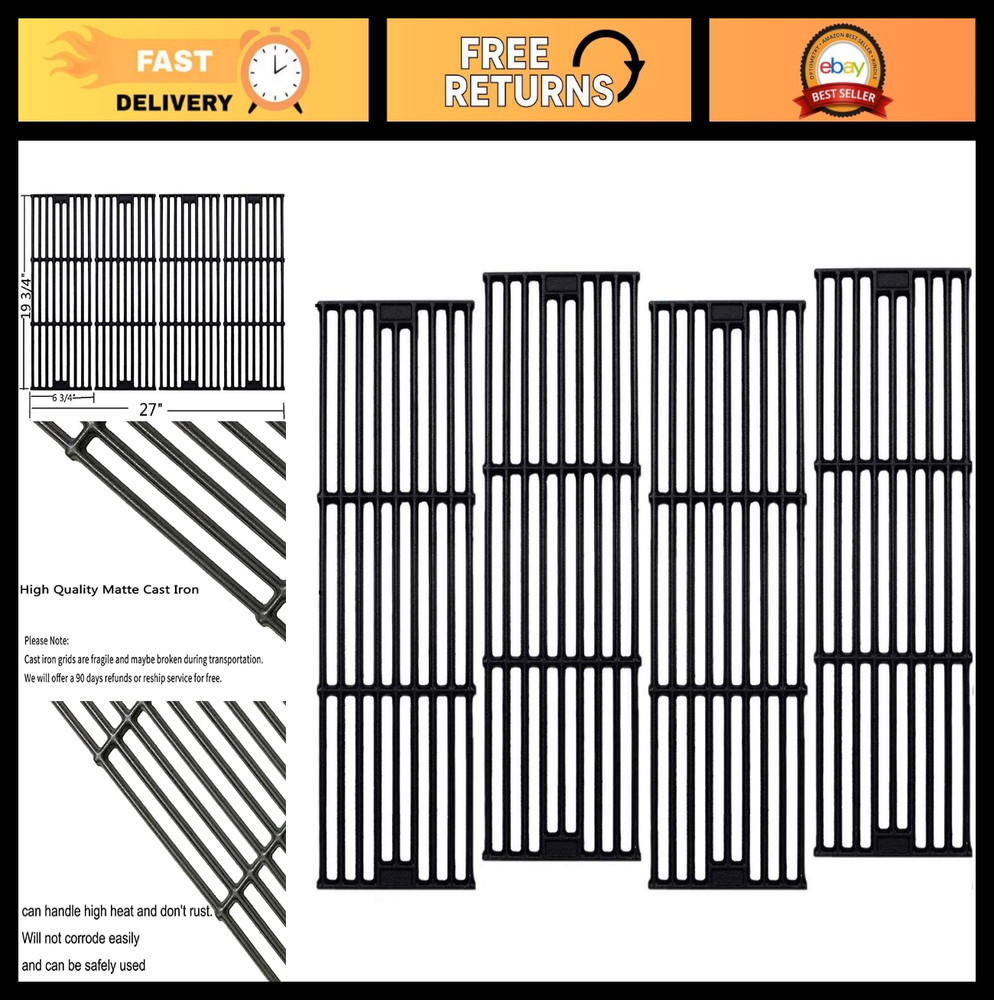 19.75″ Cast Iron Cooking Grates Replacement – 4-Pack for Charcoal Grills