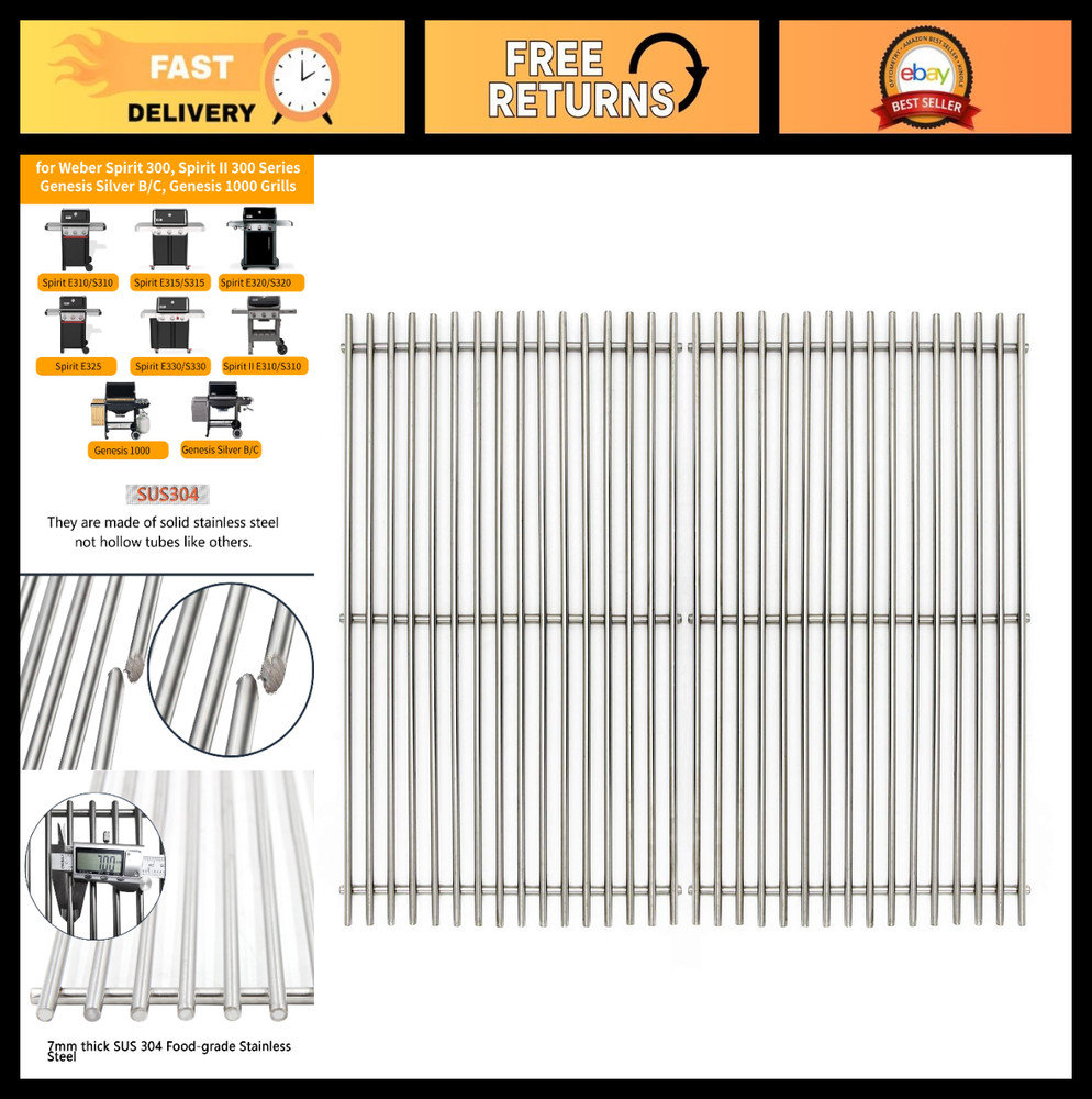 17.5″ Stainless Steel Grill Grates for Weber Spirit & Genesis BBQ Grills – Durab