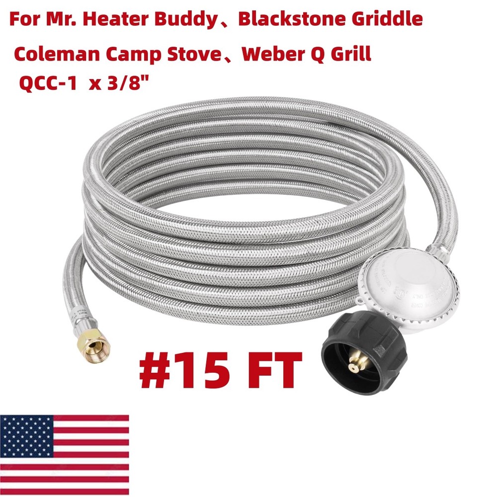 15FT Propane Hose with Regulator for Grill Stove Fire Pit Heater 3/8″