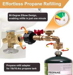 Propane Refill Adapter 20lb to 1lb with Valve, Gauge & 90° Elbow for QCC1 Tanks