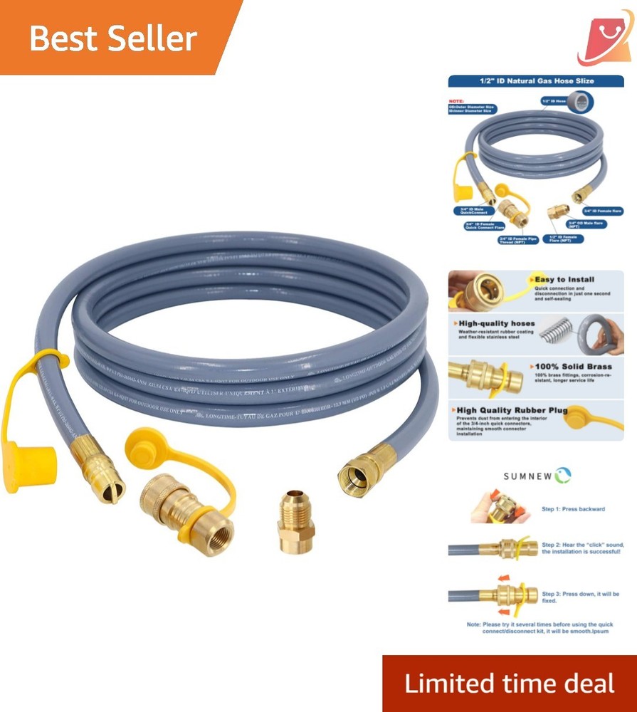 Natural Gas Hose 12ft Brass Quick Disconnect for Grills Ovens Patio Heater