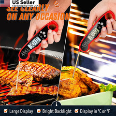 Instant Read Meat Thermometer for Grill and Cooking, 4.6 inches, Red – Black