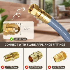 3/8-Inch Natural Gas Hose with Quick Connect Fittings, Propane to Natura
