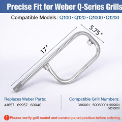 60040 Grill Burner Tube Replacement for Weber Q100 Q120 Q1000 Q1200 Baby Q 17″