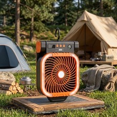 Adjustable Solar Fan with 4 Speeds Timer LED Ambient Light USB C Rechargeable