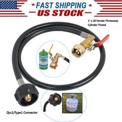 48″ Propane Refill Adapter Valve Connector Hose for 20lb to 1lb Tank+2Bottle Cap