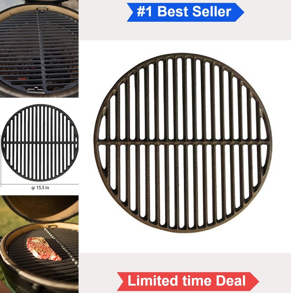 15.5 Inch Cast Iron Grill Grate Round Searing Grid for Medium Kamado Charcoal