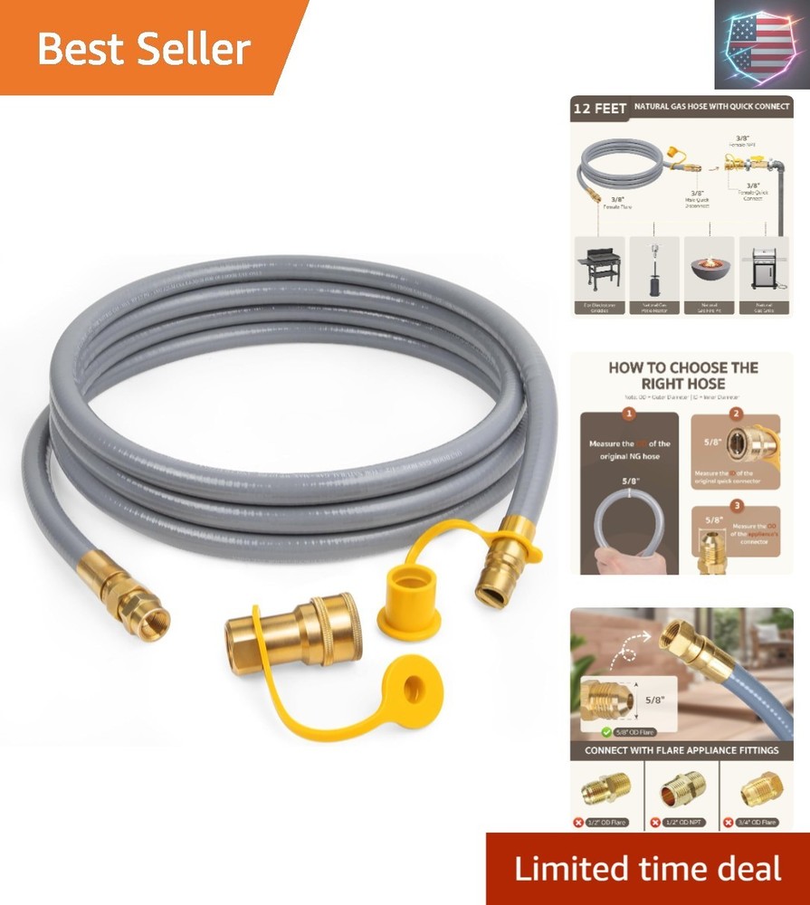 12 Feet 3/8″ ID Natural Gas Hose, Low Pressure LPG Hose with Quick Connect, f…