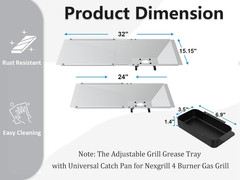 Grill Grease Tray Drip Pan for Nexgrill Charbroil Dyna-Glo BBQ 23-32″ Adjustable