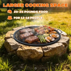 Round Fire Pit Grill Grate, Heavy-Duty Steel Cooking Grate with X-Marks Desig…