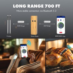 Bluetooth Wireless Meat Thermometer with 2 Ultra-Thin Silver And Black