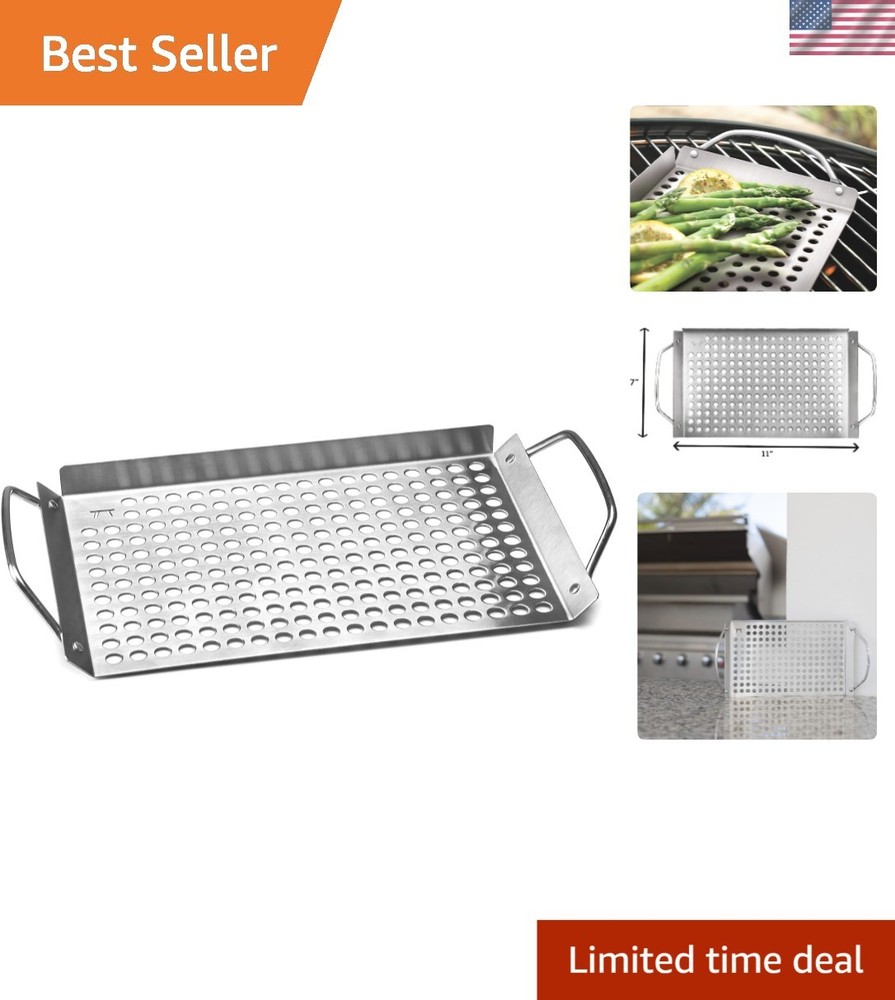 Easy-Clean 11″ x 7″ Stainless Steel Grill Tray with Handles for Outdoor Use