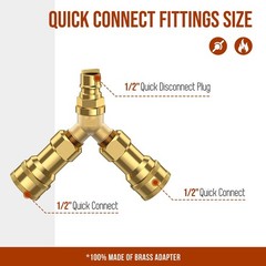 Alloxity 1/2 Inch Natural Gas Y Splitter 2-Way Natural Gas Quick Connect