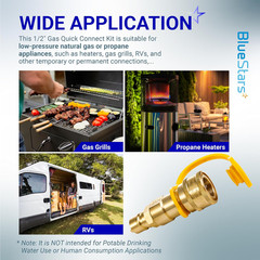 1/2 Inch Gas Quick Connect Kit for Heater Grill RV Natural Gas Propane