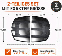 7646 7584 Grill Grates for Weber Q300/Q320/Q3000/Q3200, Cast Iron, 2-Pack