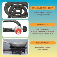 Concord Roadster Burner. 13 Cast Iron Single Propane Wok Burner. Dual