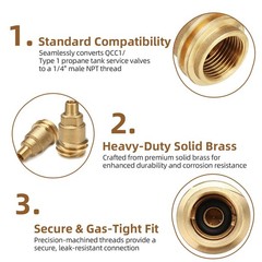 JINYI Propane Quick Connect Adapter, QCC1 Type 1 to 1/4 0.25 inches, Golden
