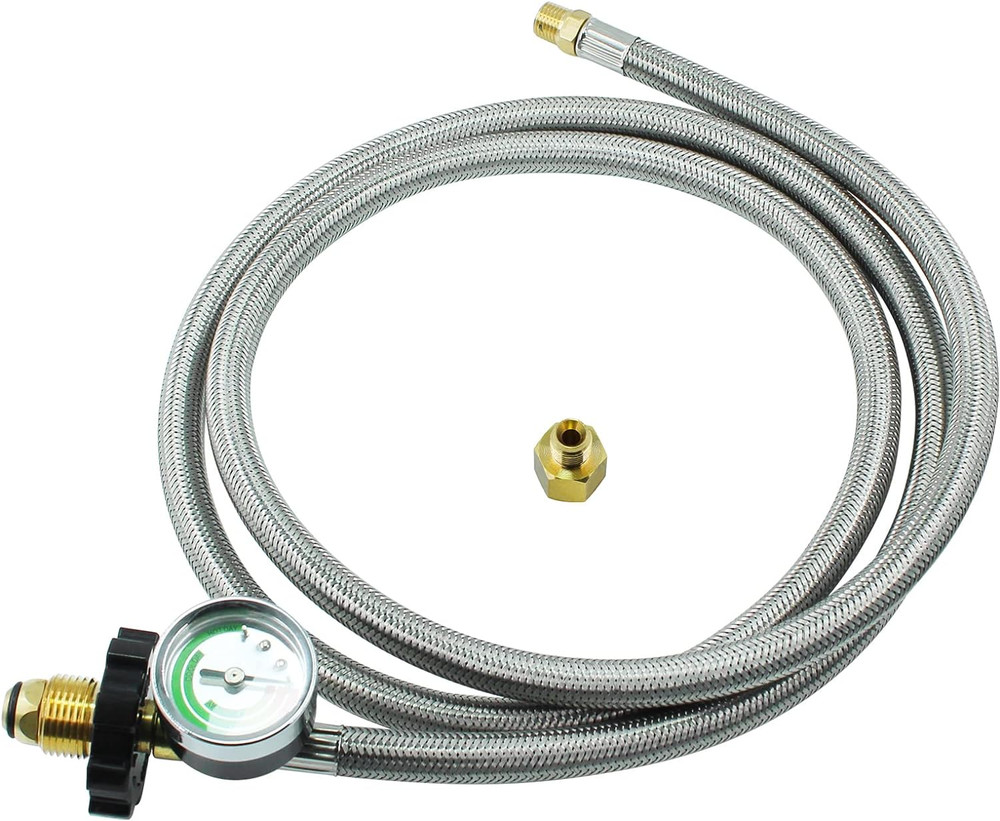 6FT Upgraded Braided Universal POL 1/4 Inch NPT & Inverted Male Flare Propane Ta