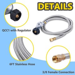 Jeasom 6 Feet Propane Regulator Hose Universal Grill Regulator Replacement