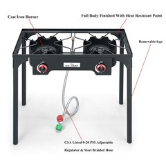 High Pressure Double Propane Burner Outdoor Camping Stove with 0-20 PSI Adjus…