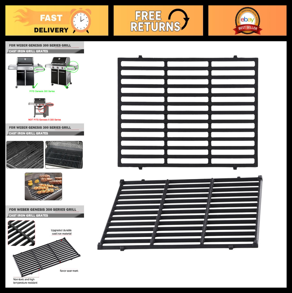 Replacement Grill Grates for Weber Genesis E-310 E-330 S-310 S-330, Cast Iron 19