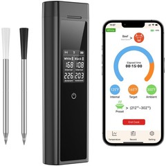 Smart Wireless Meat Thermometer Digital, 2 Probes, Advanced Bluetooth Black