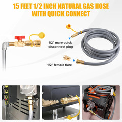 15 Feet 1/2 Inch ID Natural Gas Grill Hose for Outdoor Grill Generator Pizza