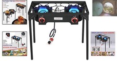 High Pressure Propane Gas Regulator & Double Burner Camping Grill – 120,000 BTU