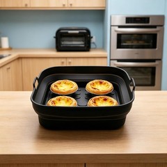 Silicone Square Air Fryer Liners Collapsible Basket Oven Pot Grey 8 Inch Tool