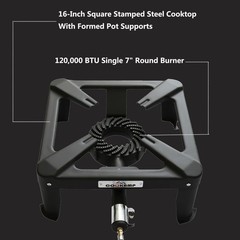 Propane Burner for Outdoor Cooking, 120,000 BTU Single 7″ Round Burner, 16″