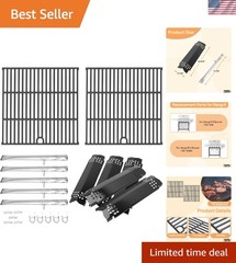 Complete Grilling Upgrade: 2 Cast Iron Grates & 5 Burners for Nexgrill 720-1046