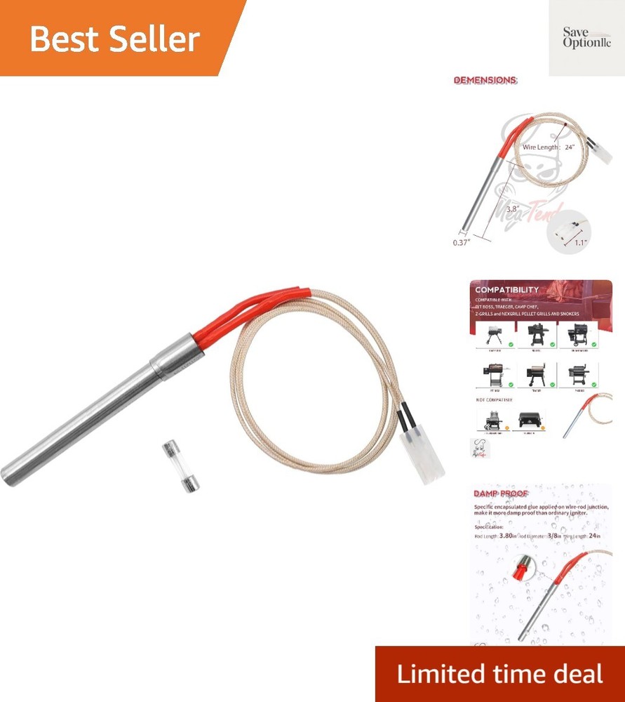 AC Hot Rod/Grill Igniter Replacement for Traeger, Pit Boss, Camp Chef, Z-Gril…