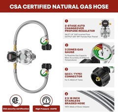 Versatile LP Propane Regulator Kit with 18″ Braided Hoses – Perfect for Travel