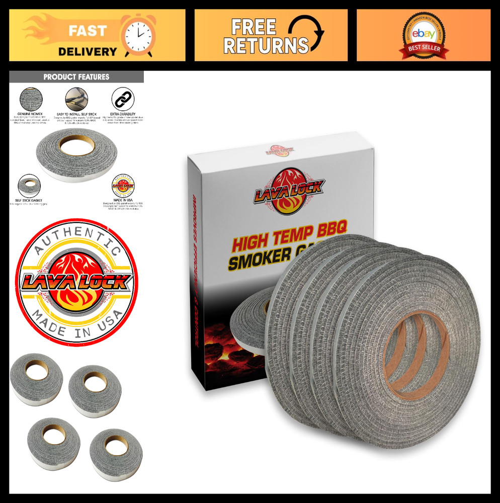 High-Performance BBQ Gaskets – 12 Grey Smoker Seals, Self-Stick, 1/2″x1/8″x15ft,